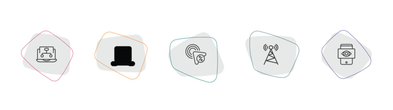 technology outline icon set. linear vector for ui, web and mobile. thin line sitemaps, file storage, click through rate icons.