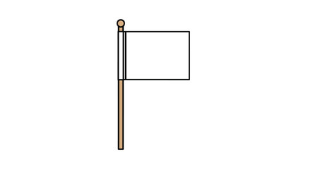 Fototapeta premium Simple white flag on a wooden pole with a rounded gold top on a white background representing peace or surrender.