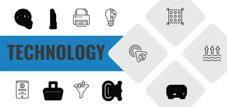technology outline icon set. linear vector for ui, web and mobile. thin line news via satellite, tv side, office printer icons.