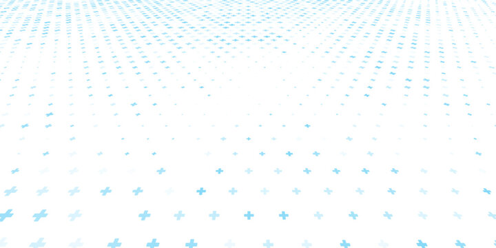 Healthcare medical background. Light blue cross pattern. Math plus symbol wallpaper. Tech backdrop for presentation, banner, booklet, brochure, leaflet. Vector hospital pattern template