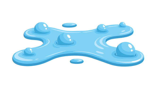 Playful cartoon illustration of a bright blue slime puddle with glossy bubbles and a fluid organic shape perfect for children or artistic projects.