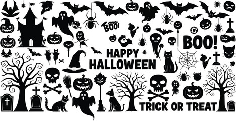 Obraz premium halloween themed silhouette collection on white background
