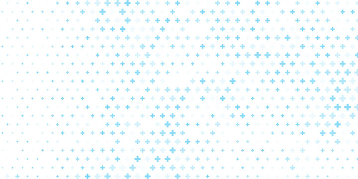 Healthcare medical background. Light blue cross pattern. Math plus symbol wallpaper. Tech backdrop for presentation, banner, booklet, brochure, leaflet. Vector hospital pattern template