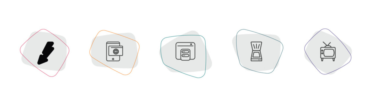 technology outline icon set. linear vector for ui, web and mobile. thin line lightning arrow, web apps, caching icons.