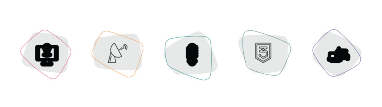technology outline icon set. linear vector for ui, web and mobile. thin line holiday, satellite station, led lamp icons.