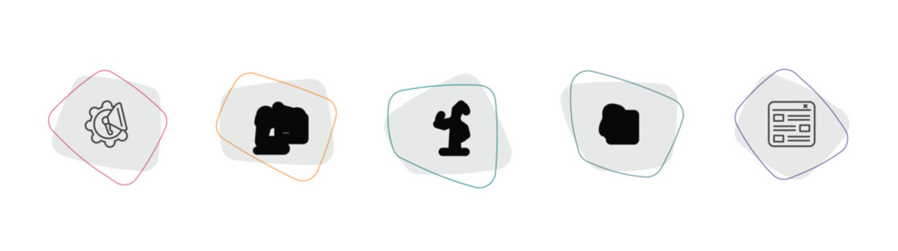 technology outline icon set. linear vector for ui, web and mobile. thin line marketing automation, radio journalism, wind power icons.
