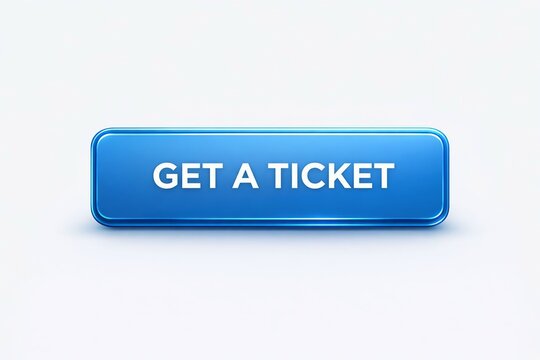 Modern blue button with get a ticket text for website design