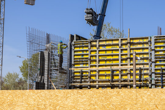 Warsaw, Poland - April 13, 2026: Doka formwork system on constru