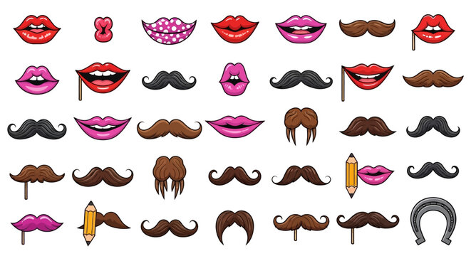 Collection of cartoon facial hair lips.
