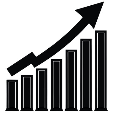 Growing business green arrow on white. Profit arow Vector illustration.Business concept, growing bar chart. Concept of sales symbol icon with arrow moving up. Economic Arrow With Growing Trend.