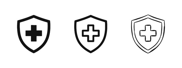 Fototapeta premium Medical Shield with Cross Icon Set - Health Protection and Insurance Concept