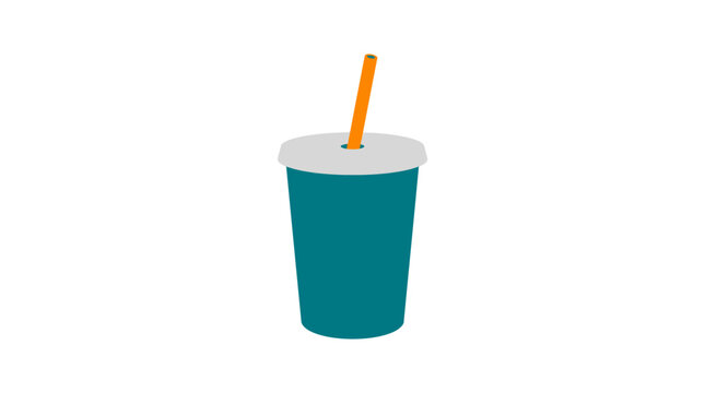 Teal plastic cup with straw.