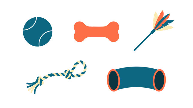 Set of colorful pet toys for dogs and cats illustration.