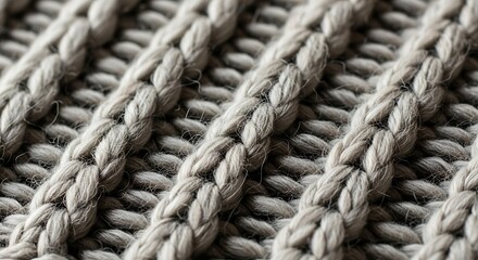 Fototapeta premium Close-up of a thick, braided knit texture in a neutral, light gray yarn
