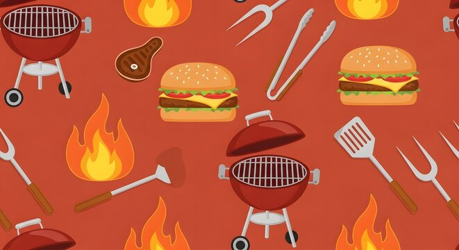Festive fathers day background bbq grill burgers summer cooking pattern