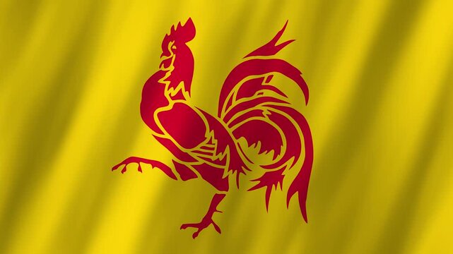 Wallonia Flag 4K Realistic Waving Red Rooster Le Coq Hardi Animation