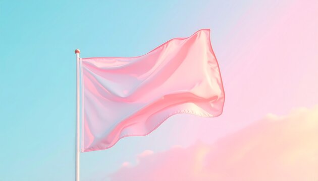 Pink flag waving in the wind.