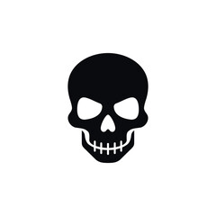 Obraz premium Minimal black skull icon isolated on white background. Flat vector style symbol representing danger, death, Halloween, toxicity or warning sign. Clean bold design suitable for logos, stickers