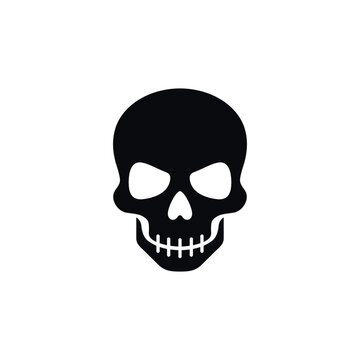 Minimal black skull icon isolated on white background. Flat vector style symbol representing danger, death, Halloween, toxicity or warning sign. Clean bold design suitable for logos, stickers
