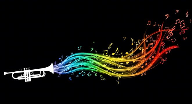 World music day a colorful concept of sound waves emanating from a trumpet
