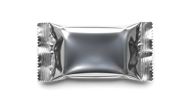 Sealed rectangular foil packet wrapped with decorative embossed design