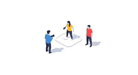 Fototapeta premium Isometric Illustration of Three People Interacting on a White Background.