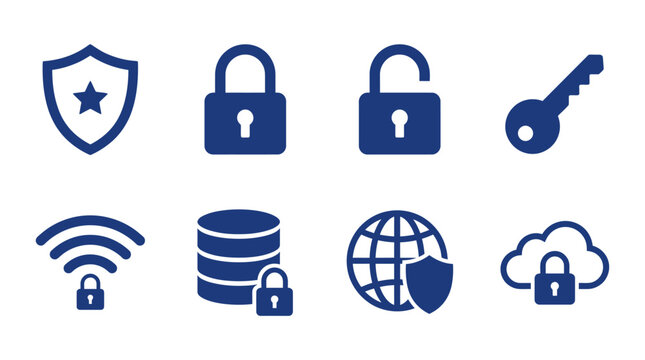 Collection of security icons representing data protection, online privacy, and connectivity