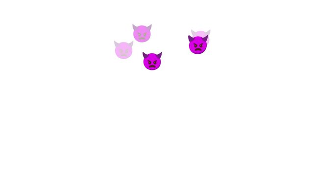 A cute pink cartoon devil face with horns and a smiling expression on isolated white background doodle animated 4k stock video