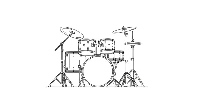 Drum Kit Outline Drawing - Musical Instrument Icon