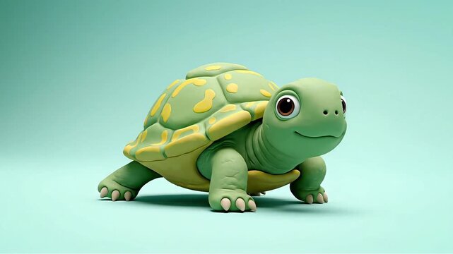 Cute green cartoon turtle 3D character on teal background