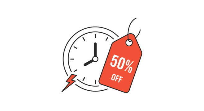 Discount Clock Timer Sale Tag Icon.