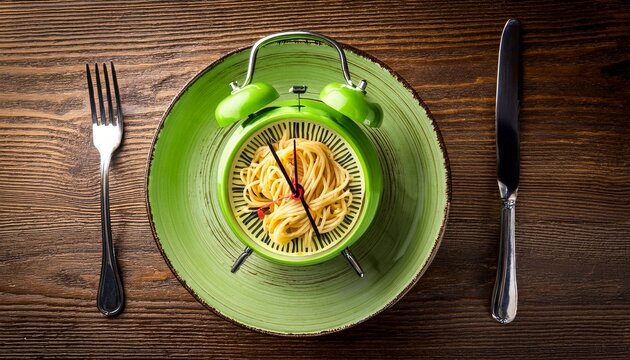 green alarm clock with spaghetti dial