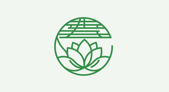 Green logo of a lotus flower in a circle on a white background