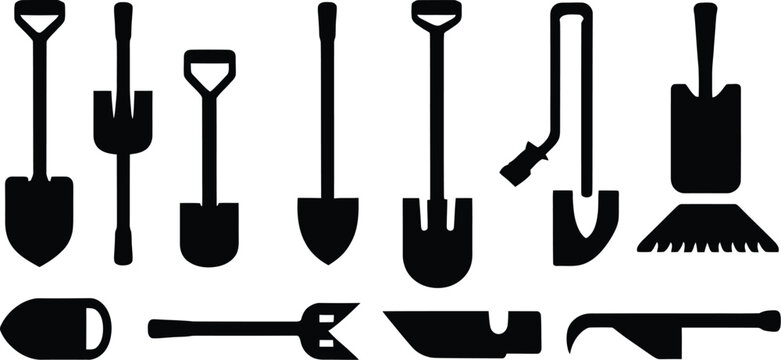 Vector Shovel Digging Icon Set Design for Construction Tools and Earthwork Industry Branding Projects