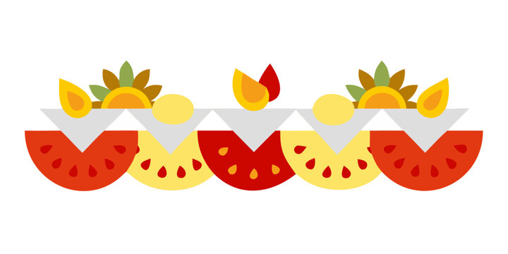 Decorative geometric vegetable and fruit pattern border, vector