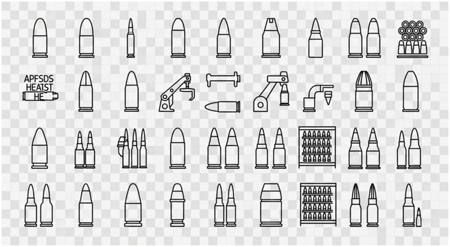Collection of various ammunition cartridges in different shapes and sizes for military purposes.