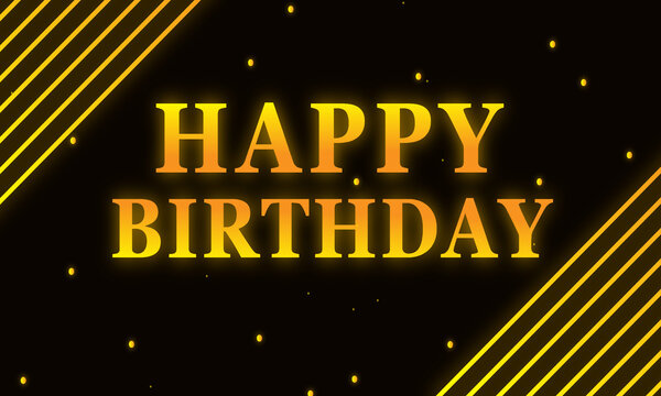Luxury Happy Birthday  Gold Glowing Text on Black with Elegant Diagonal Stripes and Sparkling Particles | Premium Birthday Party Invitation, Celebration Banner, and Social Media Graphic