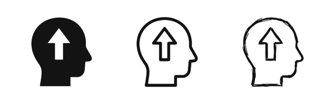 Human head with upward arrow icon set for growth or intelligence concept