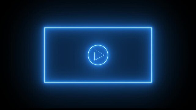 glowing line play button icon inside neon border.