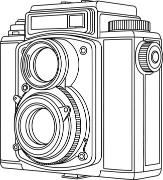 Black and white line of a twin lens reflex camera vintage