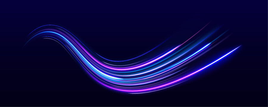 Abstract energy streams flow across the background, forming glowing motion curves with futuristic traffic effects.