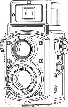 Black and white line of a twin lens reflex camera vintage