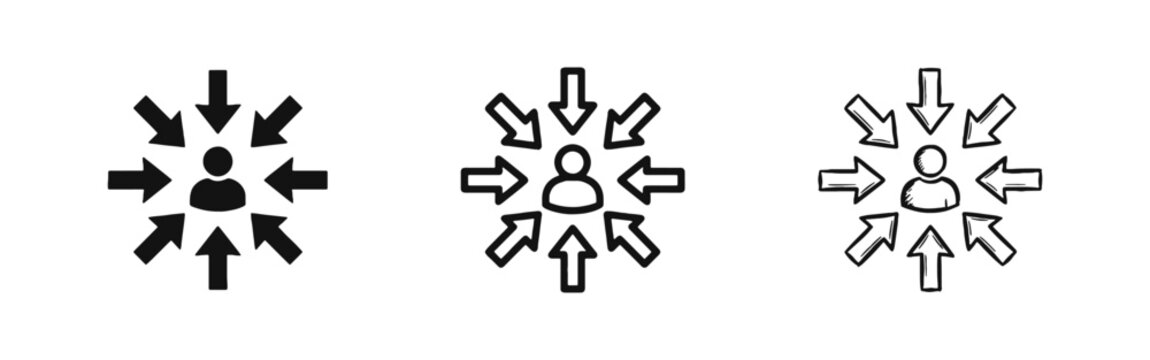 Target audience icon set with arrows pointing to person in center