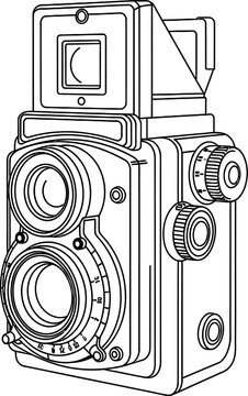 Black and white line of a twin lens reflex camera vintage