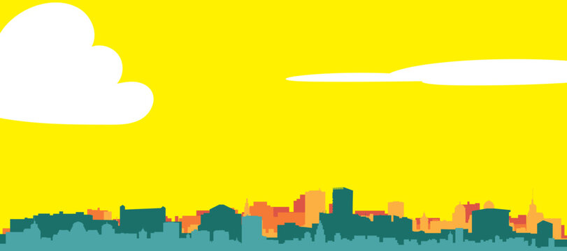 A colourful vector cityscape with sunset tones representing retro minimalist tourist poster skyline of ZAGREB, CROATIA