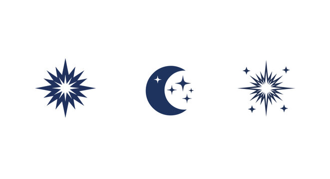 Blue star moon icons set.