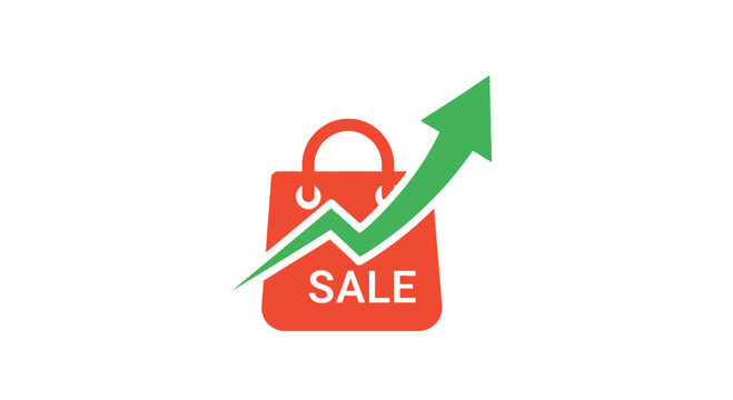 Sale shopping bag icon with arrow.