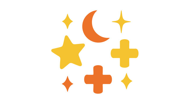 Yellow and orange star moon symbols.