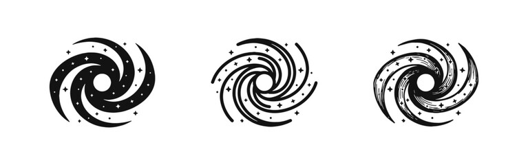 Spiral Galaxy and Deep Space Astronomy Icons © drawing lines