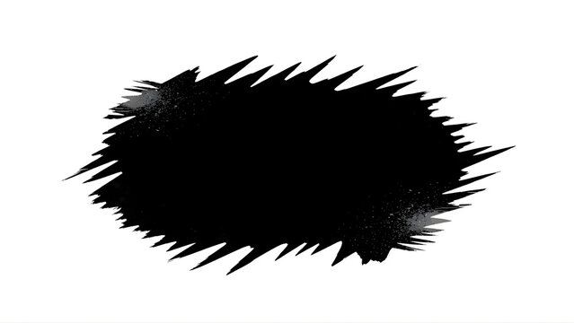 An abstract black ink splat illustration of a prickly brown hedgehog isolated on white with macro spiny seeds and dry plant textures